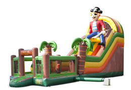 Order an inflatable multifunctional slide in the pirate theme with a splash pool, impressive 3D object, fresh colors and the 3D obstacles for children. Buy inflatable slides now online at JB Inflatables UK
