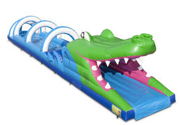 Order an inflatable 18meter belly slide in a crocodile theme for your kids online. Buy inflatable belly slides now online at JB Inflatables UK