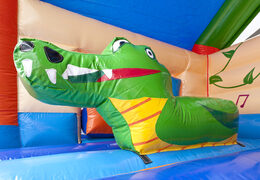 Order covered multifun bouncer with slide in crocodile theme with 3D object at the top for kids. Buy inflatable bouncers online at JB Inflatables UK