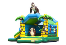 Buy an inflatable indoor multifun bouncy castle with slide in a jungle theme with a gorilla for children. Order inflatable bouncy castles online at JB Inflatables UK
