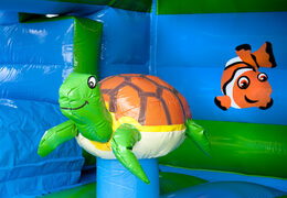 Buy Turtle inflatable covered bouncer with various obstacles, a slide and a 3D object on the roof at JB Inflatables UK. Order bouncers online at JB Inflatables UK