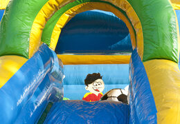 Buy an inflatable covered bouncy castle with a 3D football object on the roof at JB Inflatables UK. Order bouncy castles online at JB Inflatables UK