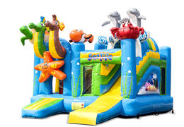 Buy indoor inflatable multiplay bouncy castle in the seaworld sea theme with slide for children. Order inflatable bouncy castles online at JB Inflatables UK