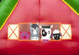 Buy a 17-metre-wide inflatable farm-themed obstacle course with 7 game elements and colorful objects for kids. Order inflatable obstacle courses now online at JB Inflatables UK