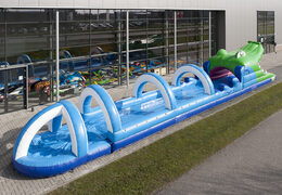 Buy 18m long inflatable crocodile themed belly slide for kids. Order inflatable slides now online at JB Inflatables UK