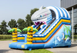 Buy shark themed inflatable slide for kids. Order inflatable slides now online at JB Inflatables UK