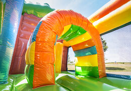 Medium inflatable fairytale-themed bouncy castle with slide for children. Order inflatable bouncy castles online at JB Inflatables UK