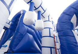 Order medium inflatable blue white castle bouncy castle with slide for children. Buy inflatable bouncy castles online at JB Inflatables UK
