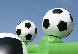 Football themed bouncy castle with slide, fun objects on the jumping surface and striking 3D objects for children. Buy inflatable bouncy castles online at JB Inflatables UK