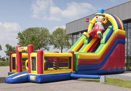 Buy unique inflatable slide in the theme of clown with a splash pool, impressive 3D object, fresh colors and the 3D obstacles for children. Order inflatable slides now online at JB Inflatables UK