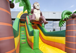 Multifunctional inflatable slide in gorilla theme with a splash pool, impressive 3D object, fresh colors and the 3D obstacles for kids. Order inflatable slides now online at JB Inflatables UK