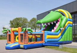 Get your inflatable multifunctional crocodile themed slide with a plunge pool, impressive 3D object, fresh colors and the 3D obstacles online now. Buy inflatable slides at JB Inflatables UK