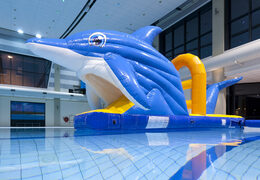 Buy an airtight inflatable pool slide in a dolphin theme for both young and old. Order inflatable water attractions now online at JB Inflatables UK