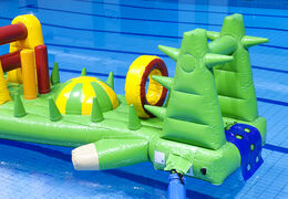 Spectacular inflatable crocodile run 12 m swimming pool with challenging obstacle objects for both young and old. Buy inflatable water attractions online now at JB Inflatables UK