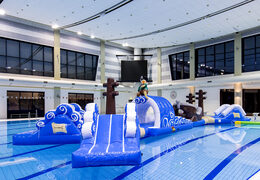 Order a pirate run themed double pool assault course for both young and old. Buy inflatable water attractions online now at JB Inflatables UK