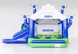 Buy a custom made Storm -Multifunctional windmill bounce houses with slide at JB Promotions UK . Promotional bounce houses made in all shapes and sizes at JB Promotions