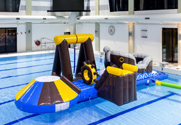 Unique airtight inflatable pirate play island with a vine, climbing tower, round slide and obstacles for both young and old. Buy inflatable pool games now online at JB Inflatables UK