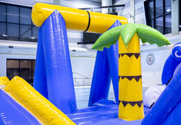 Cool surfer themed play island with a vine, climbing tower, round slide and obstacles for both young and old. Order inflatable pool games now online at JB Inflatables UK