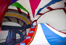 Buy indoor inflatable multiplay bouncer with slide in candyland theme for kids. Order inflatable bouncers online at JB Inflatables UK