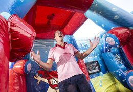 Order IPS Ninja Splash inflatable with a water sprayer for both young and old. Buy inflatable IPS Ninja attractions online now at JB Inflatables UK 