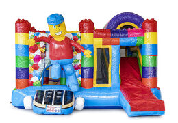 Buy superblocks themed medium inflatable multiplay bouncy castle with slide for kids. Order inflatable bouncy castles online at JB Inflatables UK