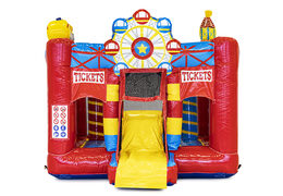 Buy mini inflatable bouncy castle with slide in circus theme for kids. Order inflatable bouncy castles with slide at JB Inflatables UK