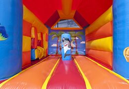 Buy a midi multifun inflatable bouncy castle with roof for kids for commercial use in pirate theme at JB Inflatables UK 