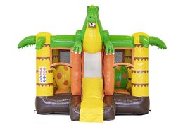 Buy mini multiplay inflatable bouncy castle in dinosaur theme with slide for kids. Order inflatable bouncy castles with slide at JB Inflatables UK