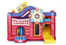 Buy medium inflatable multiplay bouncy castle in rollercoaster theme with slide for kids. Order inflatable bouncy castles online at JB Inflatables UK