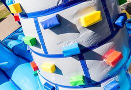 Order a large Indoor castle bouncer with a slide on the jumping surface, climbing tower and fun obstacles with castle themed prints for children. Buy bouncers online at JB Inflatables UK