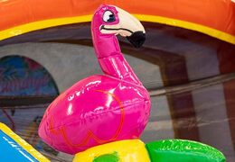 Order a water slide bouncer with a 3D object of a large flamingo on top from JB Inflatables UK. Buy bouncers online now at JB Inflatables UK