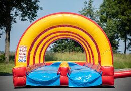 Spectacular inflatable double slide slide 20m long with an extra wide track for children. Buy inflatable belly slides now online at JB Inflatables UK