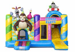 Buy inflatable bouncy castle with slide with partying animals for children