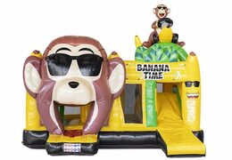 Banana monkey themed inflatable bouncer with obstacles and a slide for sale