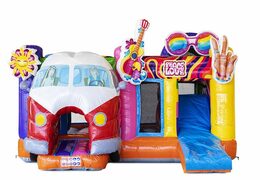 Buy inflatable air cushion with slide in Hippy theme with Volkswagen van for children