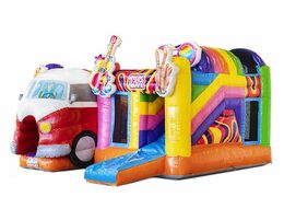 Hippy Theme Inflatable Air Cushion With Slide With Volkswagen Van For Sale For Kids