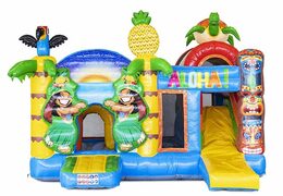 Tropical themed inflatable bouncer with slide for sale for kids