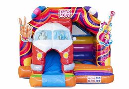 Opblaasbaar luchtkussen in hippy thema met glijbaan kopen voor kinderen