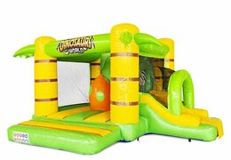 Order inflatable bouncy castle with slide in dino theme in green with yellow for children
