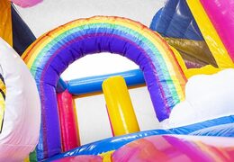 Air cushion inflatable in unicorn theme for children with slide and buy objects in it