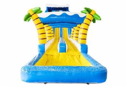 Buy inflatable water slide in blue with white and palm trees for children