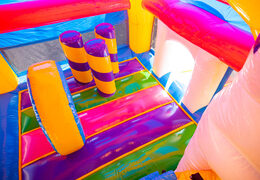 Inflatable multiplayer super bouncy castle in unicorn theme for children for sale with a lot of colors