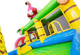 Flamingo themed bouncy castle for children. Buy inflatables online at JB Inflatables UK