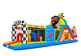 Buy 13 meters bouncy castle in theme Comic for kids. Order inflatables with obstacle courses now online at JB Inflatables UK