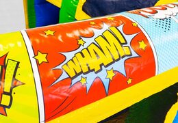 13 meter long Comic inflatable obstacle course for children. Order inflatable obstacle courses now online at JB Inflatables UK