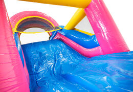 Obstacle course 13m long in theme Flamingo for children. Buy inflatable obstacle courses now online at JB Inflatables UK