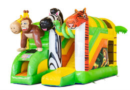 Buy covered inflatable Mini Multiplay bouncy castle with slide in Jungle theme for children. Order now inflatable bouncy castles at JB Inflatables UK