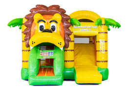 Order covered inflatable Mini Multiplay bouncy castle with slide in theme Lion for children. Buy inflatable bouncers now at JB Inflatables UK