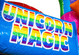 Inflatable Mini Multiplay bouncy castle in Unicorn theme for sale for children. Order now inflatable bouncy castles at JB Inflatables UK