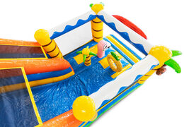 Bouncy castle Multi Slide in Caribbean theme with slide for children. Order inflatable bouncy castles online now at JB Inflatables UK
